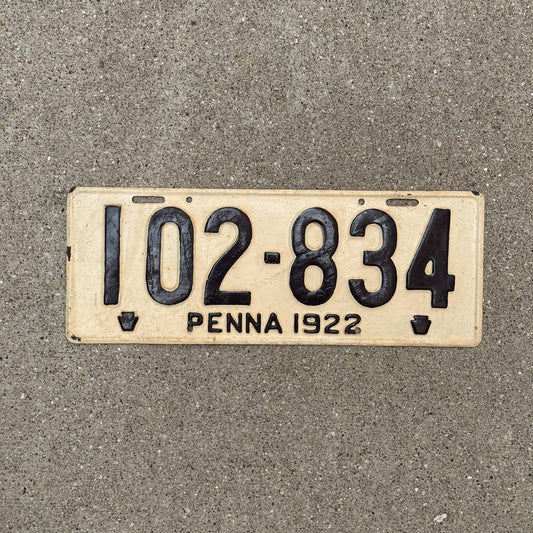 Photo of a 1922 Pennsylvania License Plate Auto Tag Garage Decor Vintage REPAINT 102 834