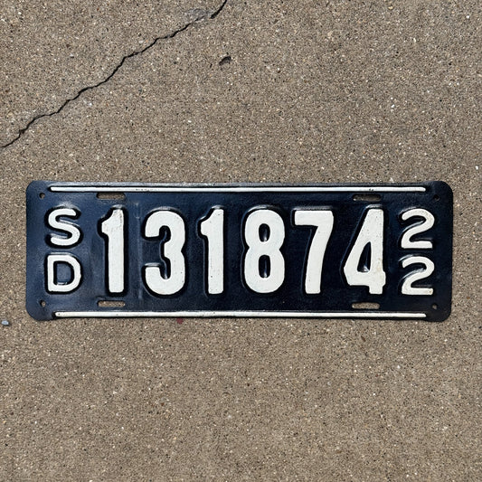 Photo of a 1922 South Dakota License Plate Auto Tag Garage Decor Vintage 131874