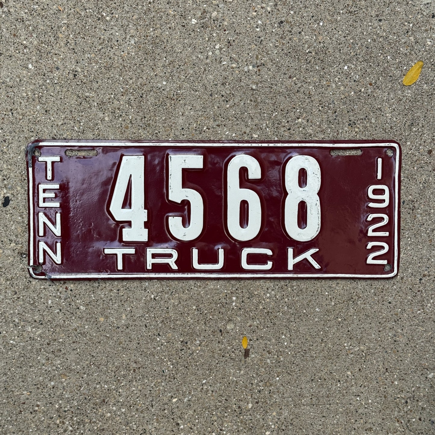 Photo of a 1922 Tennessee Truck License Plate Auto Tag Garage Decor Vintage Low Number Four Digit 4568