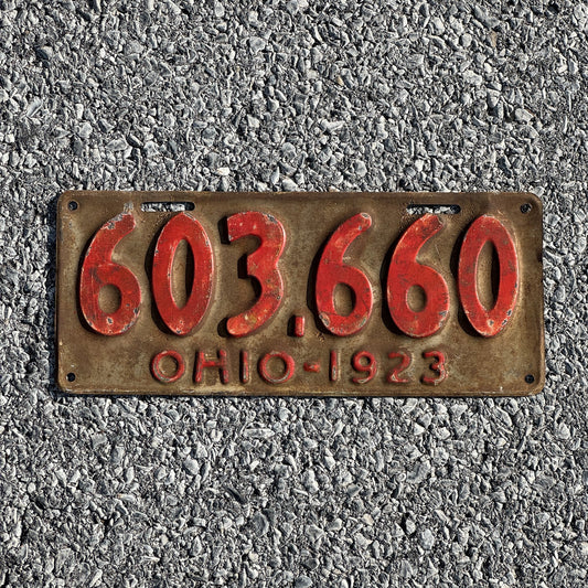 Photo of a 1923 Ohio License Plate Auto Tag Garage Decor Vintage 603 660