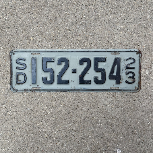 Photo of a 1923 South Dakota License Plate Auto Tag Garage Decor Vintage 152 254 with original patina