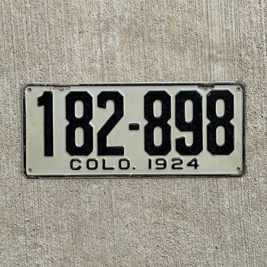 Photo of a 1924 Colorado License Plate Auto Tag Garage Decor Vintage High Quality 182 898 with original patina