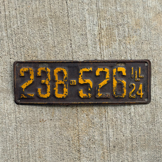 Photo of a 1924 Illinois License Plate Auto Tag Garage Decor Vintage 238 526 with original patina