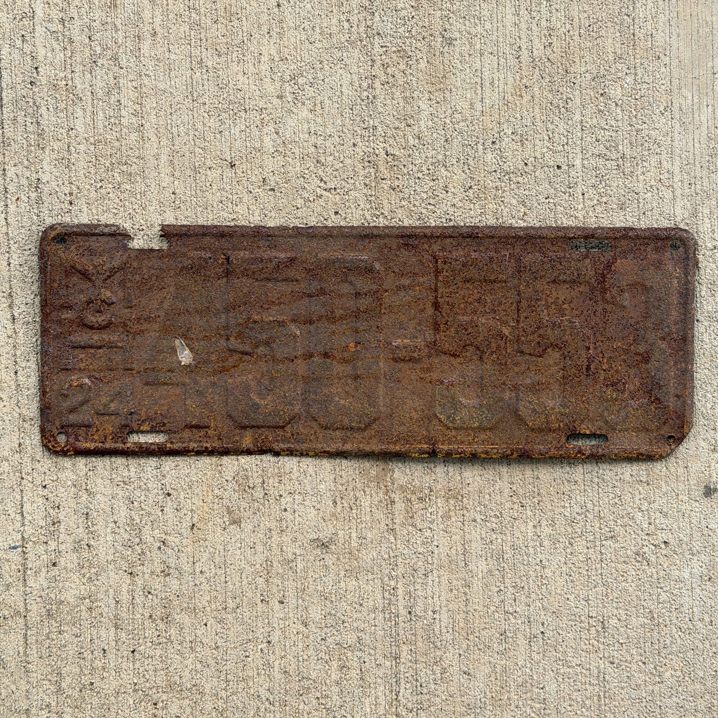 Photo of a 1924 Michigan License Plate Auto Tag Garage Decor Vintage 450 553 with original patina