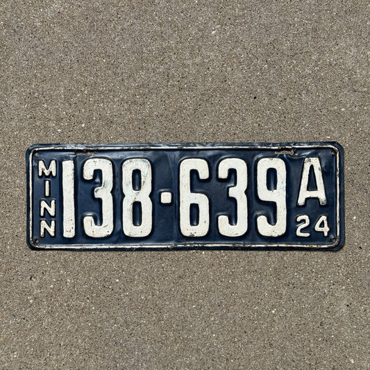 Photo of a 1924 Minnesota License Plate Auto Tag Garage Decor Vintage 138 639