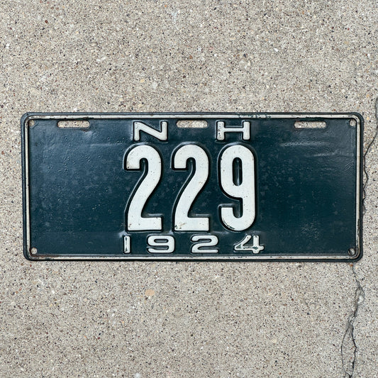 Photo of a 1924 New Hampshire License Plate Auto Tag Garage Decor Vintage Low Number Three Digit 229 with original patina