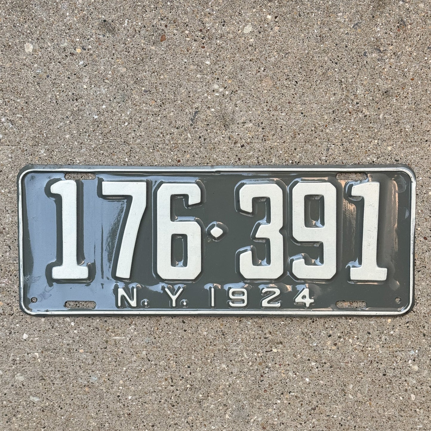 Photo of a 1924 New York License Plate Auto Tag Garage Decor Vintage High Quality 176 391 with original patina
