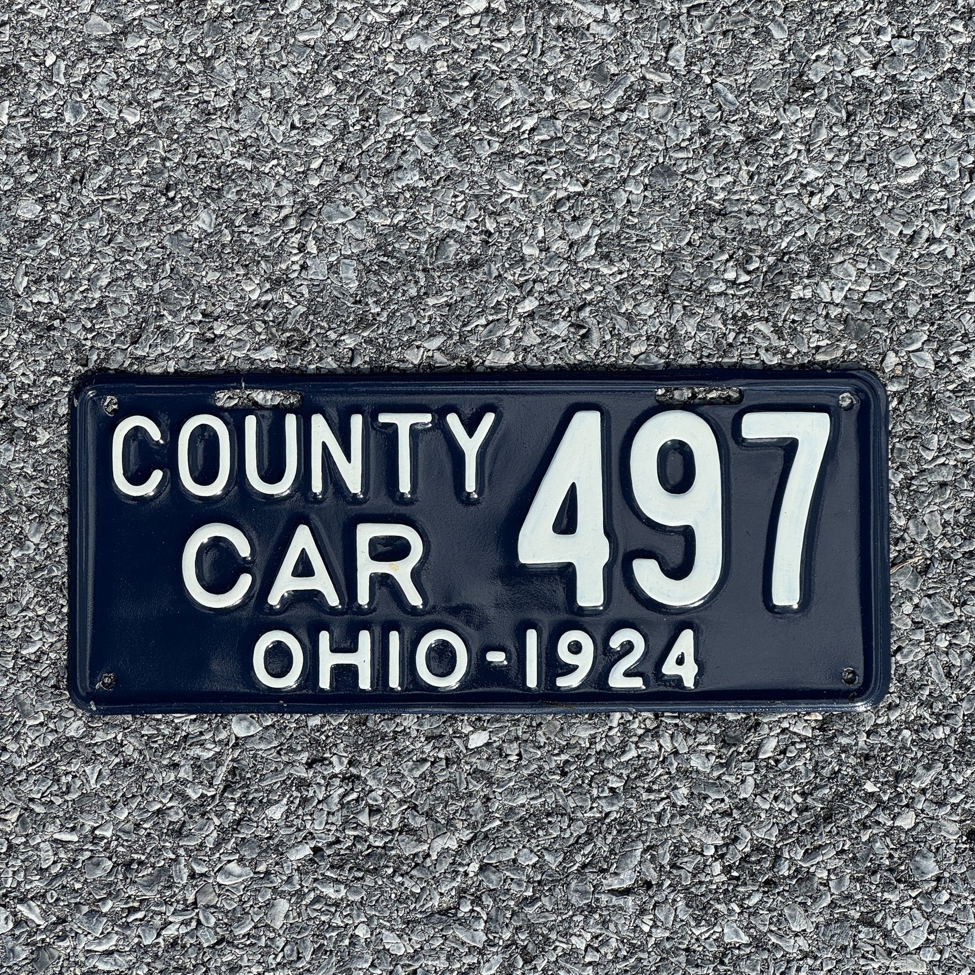 Photo of a 1924 Ohio County Car License Plate Auto Tag Garage Decor Vintage 497