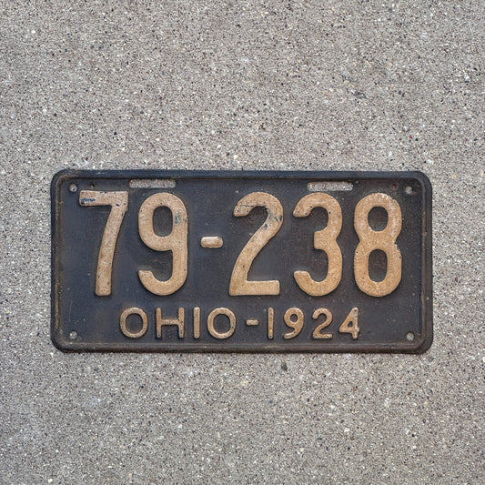 Photo of a 1924 Ohio License Plate Auto Tag Garage Decor Vintage 79 238 with original patina