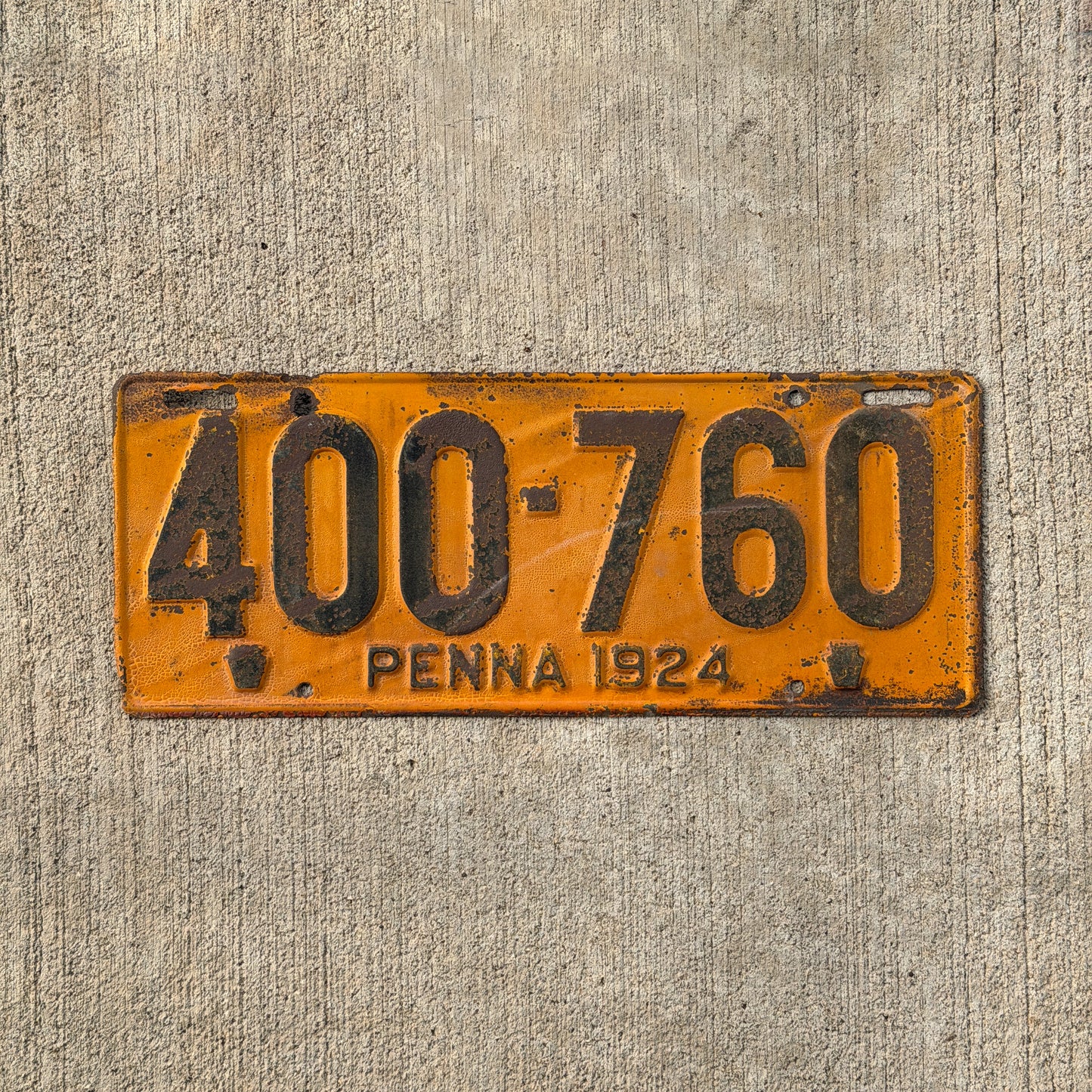 Photo of a 1924 Pennsylvania License Plate Auto Tag Garage Decor Vintage 400 760 with original patina