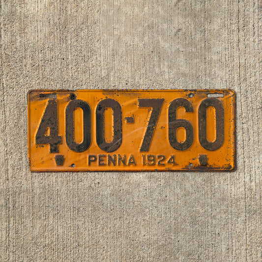 Photo of a 1924 Pennsylvania License Plate Auto Tag Garage Decor Vintage 400 760 with original patina