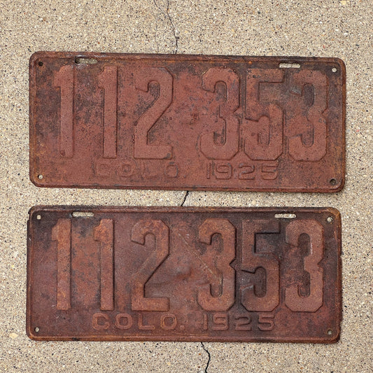 Photo of a 1925 Colorado License Plate Pair Auto Tag Garage Decor Vintage 112 353