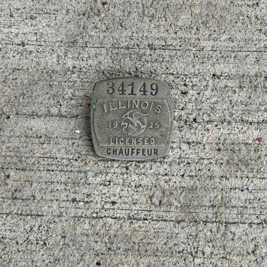 Photo of a 1925 Illinois Chauffeur Badge License Plate Auto Tag Garage Decor Vintage Pin Vintage Automobilia 34149 with original patina