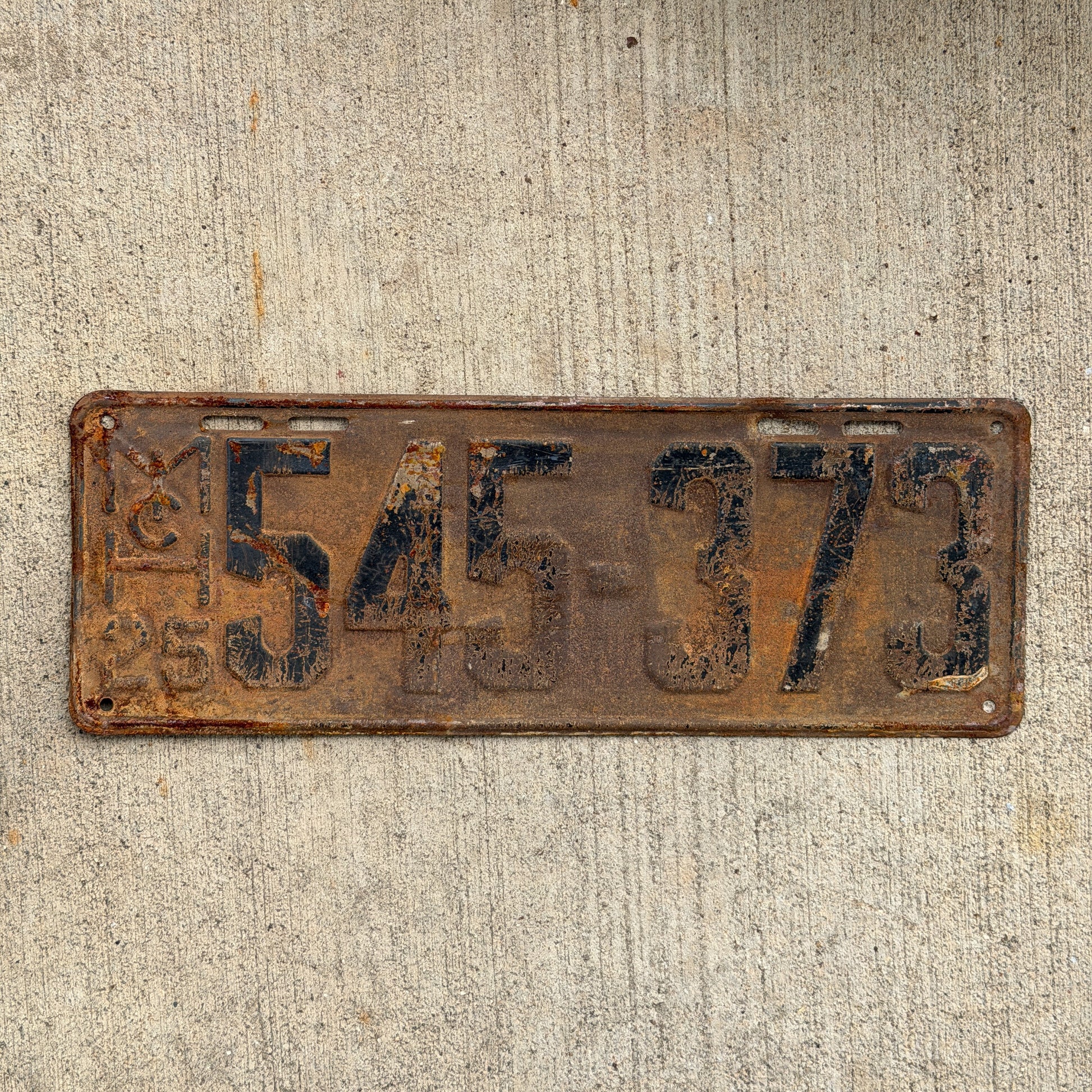 Photo of a 1925 Michigan License Plate Auto Tag Garage Decor Vintage 545 373 with original patina