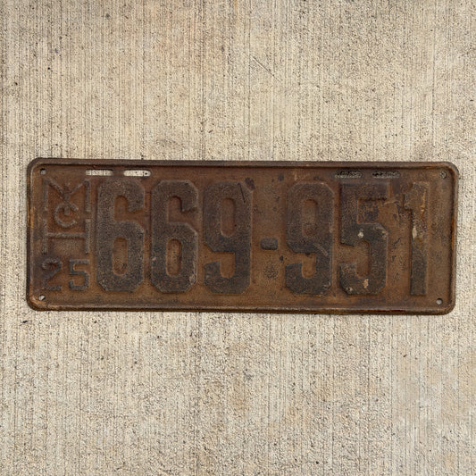 Photo of a 1925 Michigan License Plate Auto Tag Garage Decor Vintage 669 951 with original patina