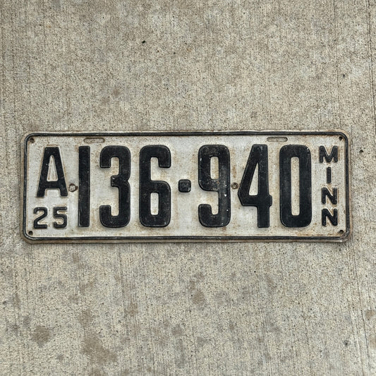 Photo of a 1925 Minnesota License Plate Auto Tag Garage Decor Vintage A 136 940 with original patina