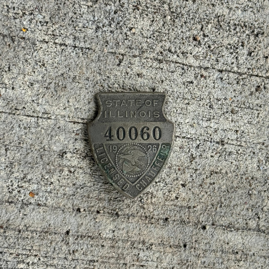 Photo of a 1926 Illinois Chauffeur Badge License Plate Auto Tag Garage Decor Vintage Pin Vintage Automobilia 40060 with original patina