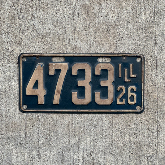 Photo of a 1926 Illinois License Plate Auto Tag Garage Decor Vintage Low Number Four Digit 4733 with original patina