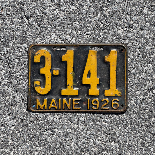 Photo of a 1926 Maine License Plate Auto Tag Garage Decor Vintage Four Digit Low Number 3141