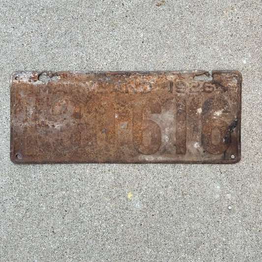 Photo of a 1926 Maryland License Plate Auto Tag Garage Decor Vintage 130 616 with original patina