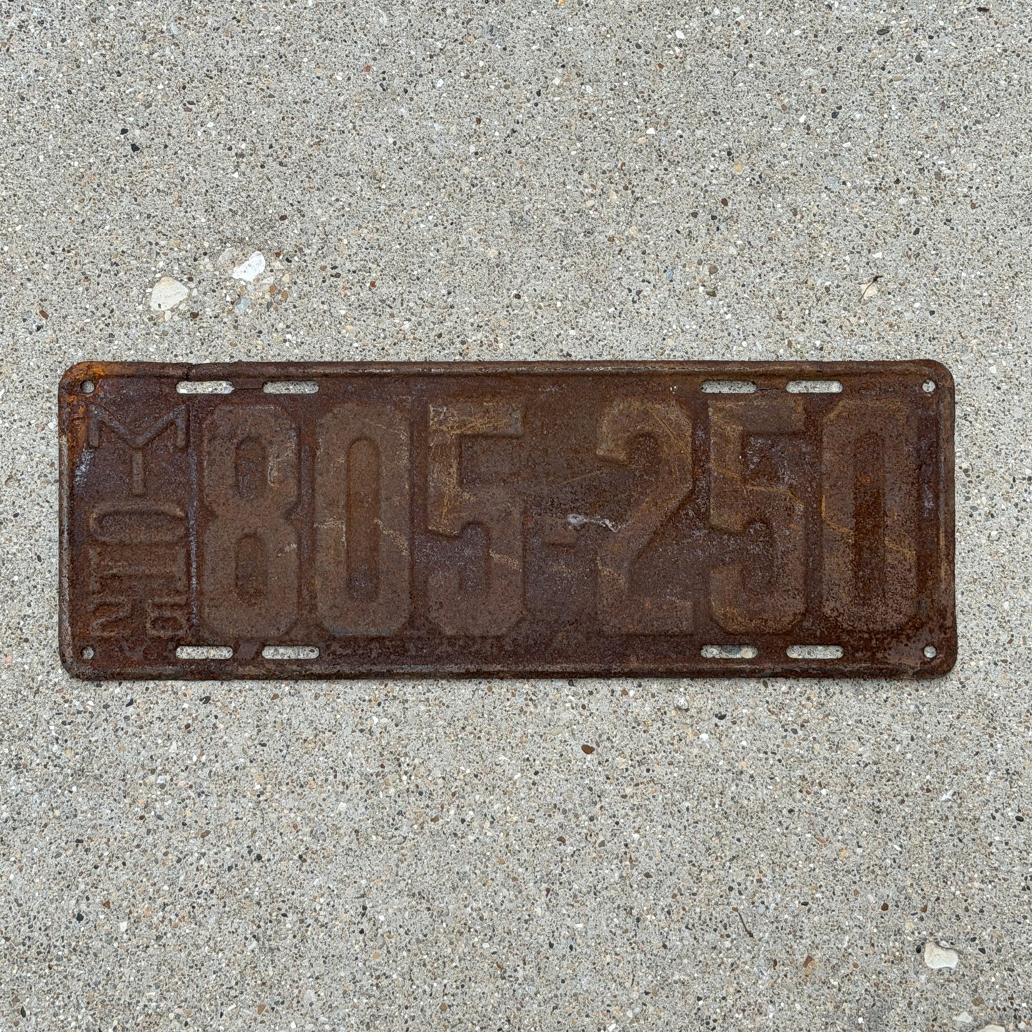 Photo of a 1926 Michigan License Plate Auto Tag Garage Decor Vintage 805 250 with original patina