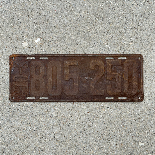 Photo of a 1926 Michigan License Plate Auto Tag Garage Decor Vintage 805 250 with original patina