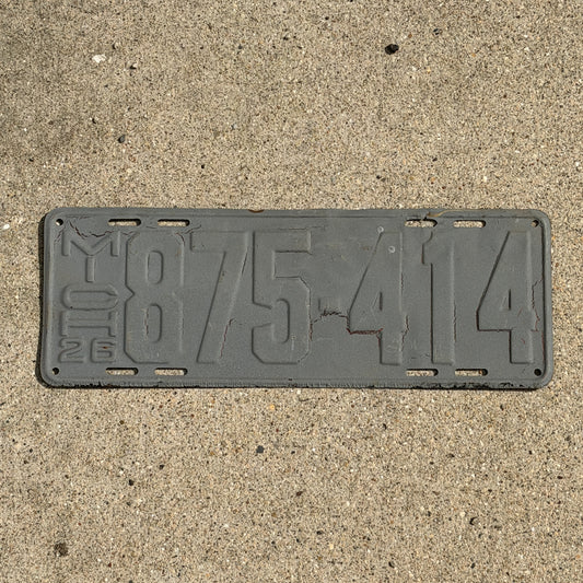 Photo of a 1926 Michigan License Plate Auto Tag Garage Decor Vintage 875 414 with original patina
