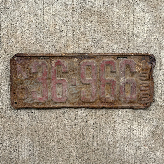 Photo of a 1926 North Dakota License Plate Auto Tag Garage Decor Vintage 36 966 with original patina