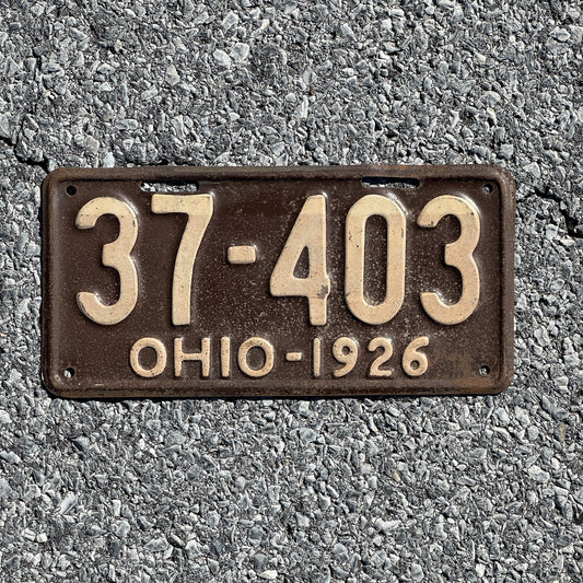 Photo of a 1926 Ohio License Plate Auto Tag Garage Decor Vintage 37 403