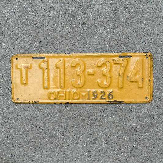 Photo of a 1926 Ohio Truck License Plate Auto Tag Garage Decor Vintage T 113 374 with original patina