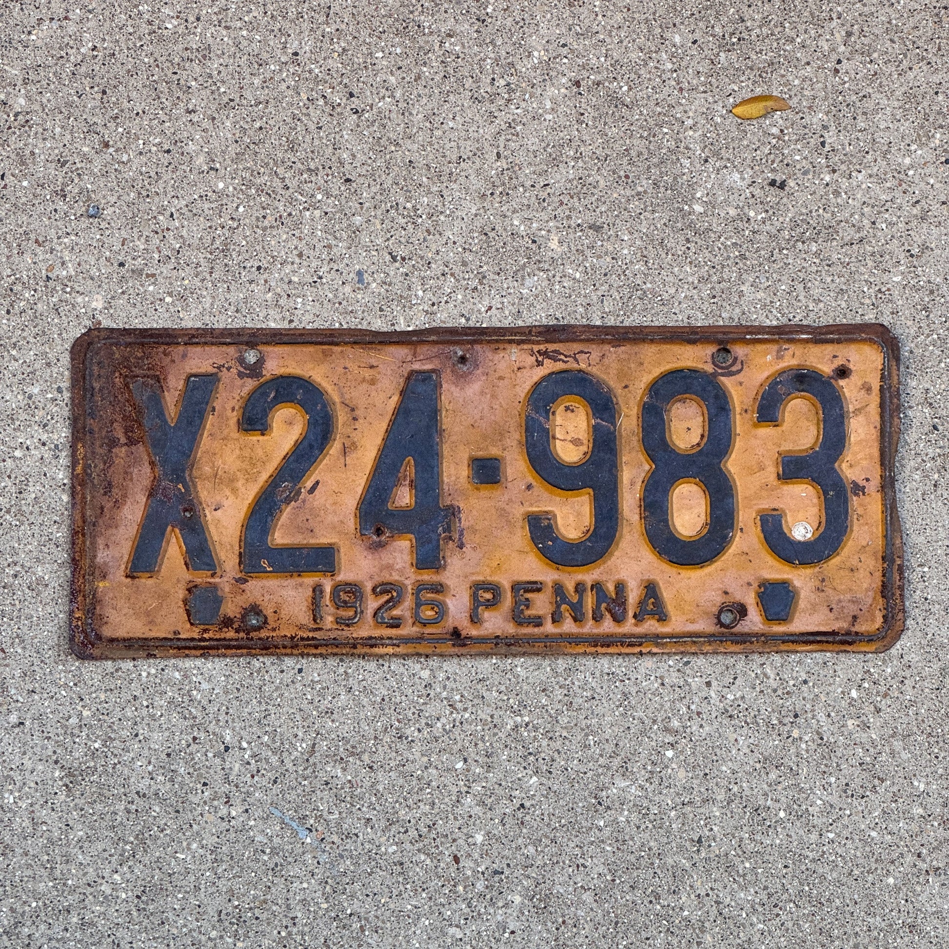 Photo of a 1926 Pennsylvania Dealer License Plate Auto Tag Garage Decor Vintage X 24983 with original patina