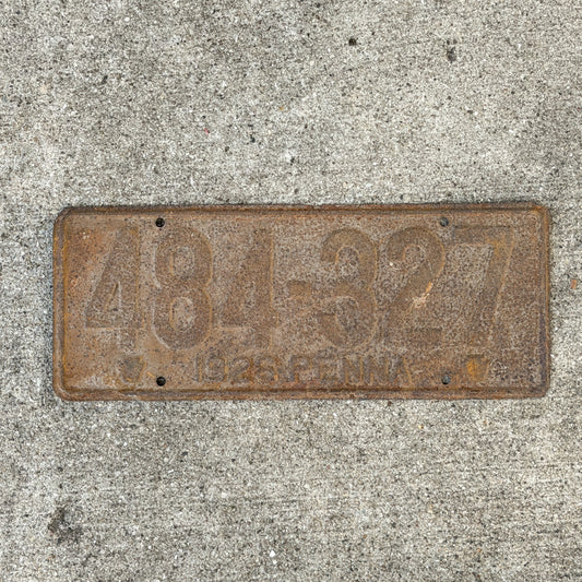 Photo of a 1926 Pennsylvania License Plate Auto Tag Garage Decor Vintage 484 327 with original patina