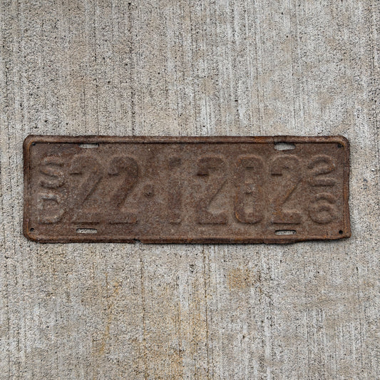 Photo of a 1926 South Dakota License Plate Auto Tag Garage Decor Vintage 22 1282 with original patina