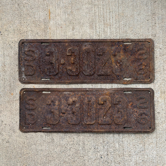 Photo of a 1926 South Dakota License Plate Pair Auto Tag Garage Decor Vintage 3 3023 with original patina