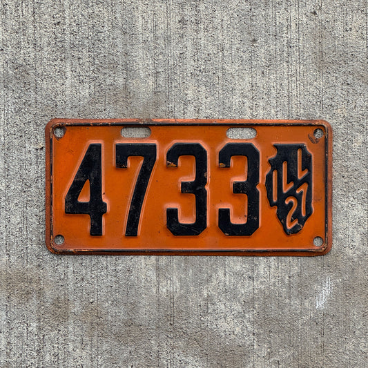Photo of a 1927 Illinois License Plate Auto Tag Garage Decor Vintage Low Number Four Digit 4733 with original patina