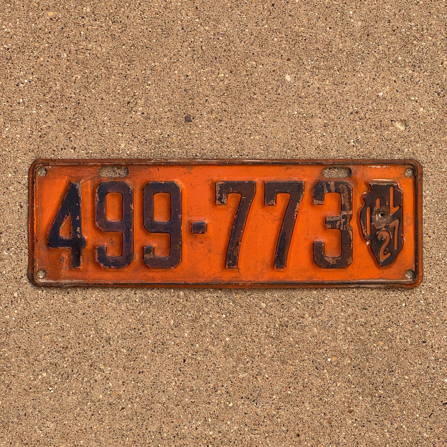 Photo of a 1927 Illinois License Plate Auto Tag Garage Decor Vintage State Shape Graphic 499 773