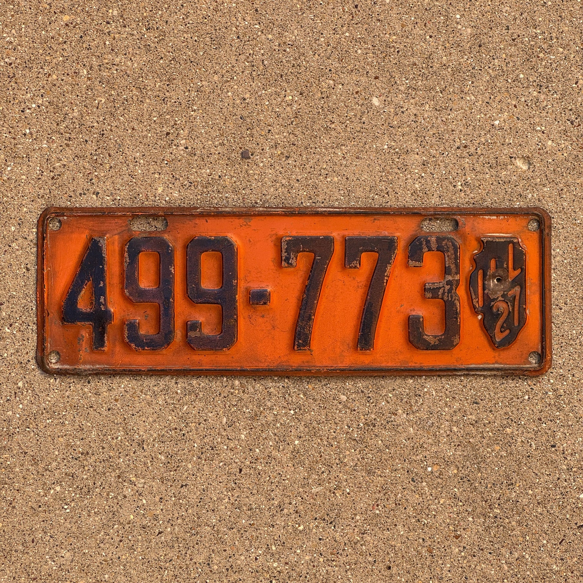 Photo of a 1927 Illinois License Plate Auto Tag Garage Decor Vintage State Shape Graphic 499 773