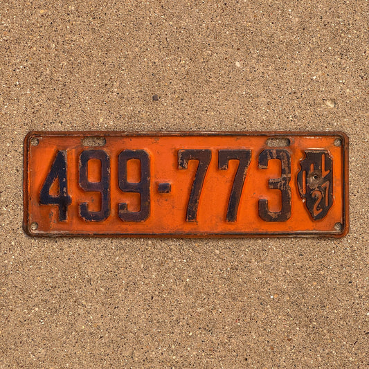 Photo of a 1927 Illinois License Plate Auto Tag Garage Decor Vintage State Shape Graphic 499 773