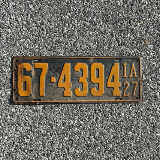 Photo of a 1927 Iowa License Plate Auto Tag Garage Decor Vintage 67 4394