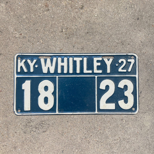 Photo of a 1927 Kentucky License Plate Auto Tag Garage Decor Vintage 18 23 with original patina