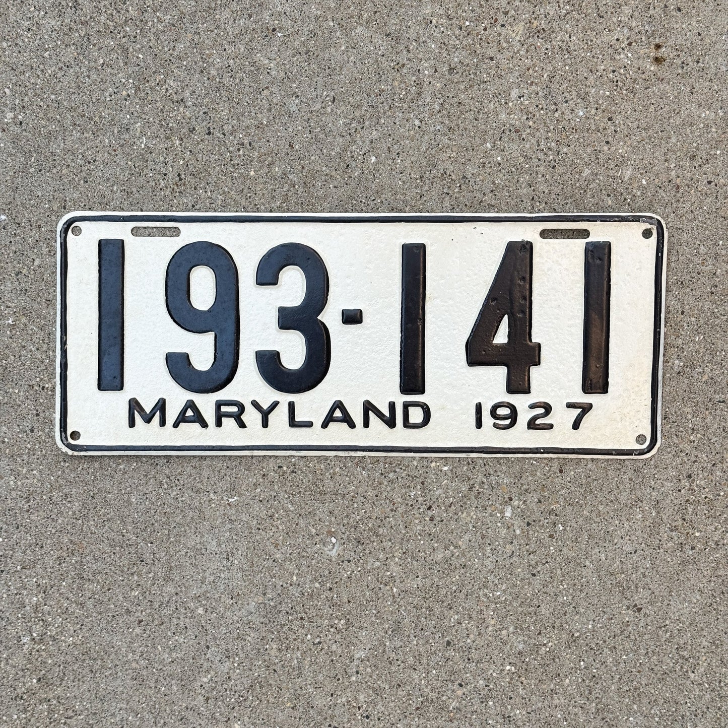 Photo of a 1927 Maryland License Plate Auto Tag Garage Decor Vintage 193 141 with original patina