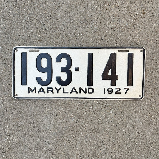 Photo of a 1927 Maryland License Plate Auto Tag Garage Decor Vintage 193 141 with original patina