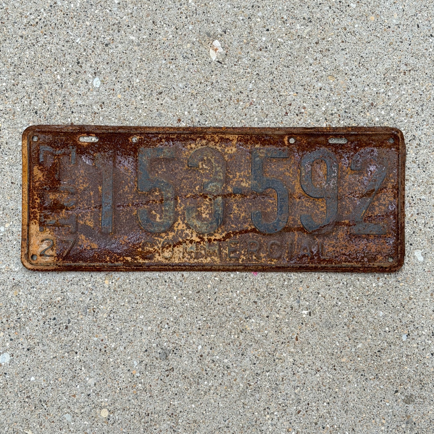 Photo of a 1927 Michigan Commercial License Plate Auto Tag 1 Vintage Garage 153 592 with original patina