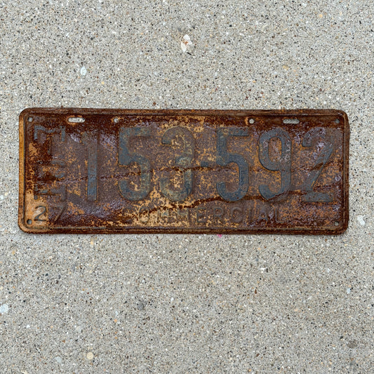 Photo of a 1927 Michigan Commercial License Plate Auto Tag 1 Vintage Garage 153 592 with original patina