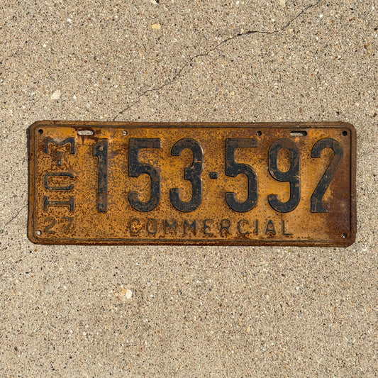 Photo of a 1927 Michigan Commercial License Plate Auto Tag 2 Vintage Garage 153 592 with original patina