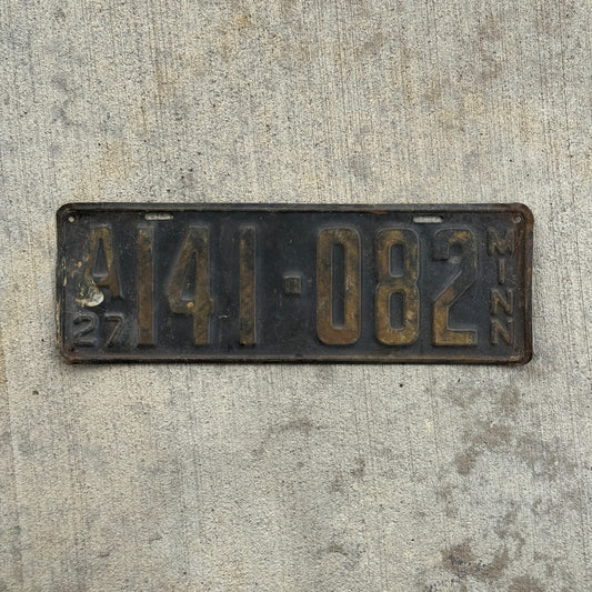 Photo of a 1927 Minnesota License Plate Auto Tag Garage Decor Vintage A 141 082 with original patina