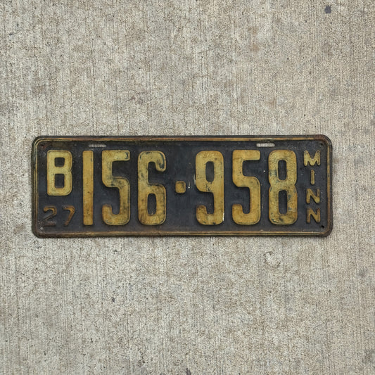 Photo of a 1927 Minnesota License Plate Auto Tag Garage Decor Vintage B 156 958 with original patina