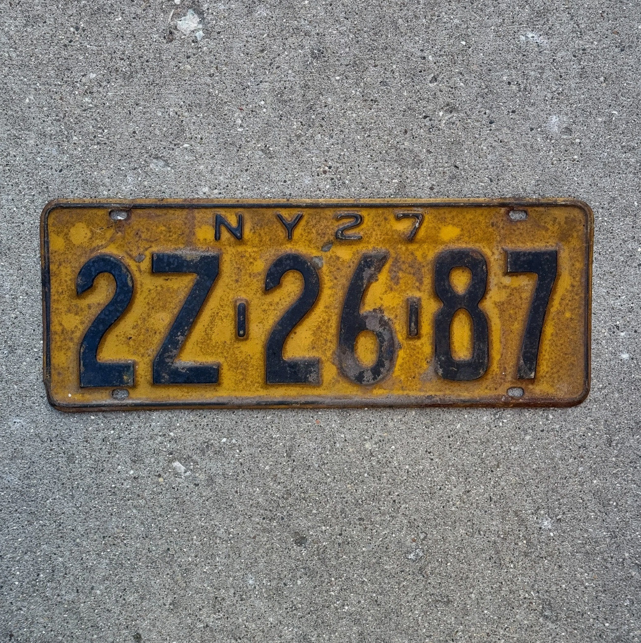 Photo of a 1927 New York License Plate Auto Tag Garage Decor Vintage 2Z 2687
