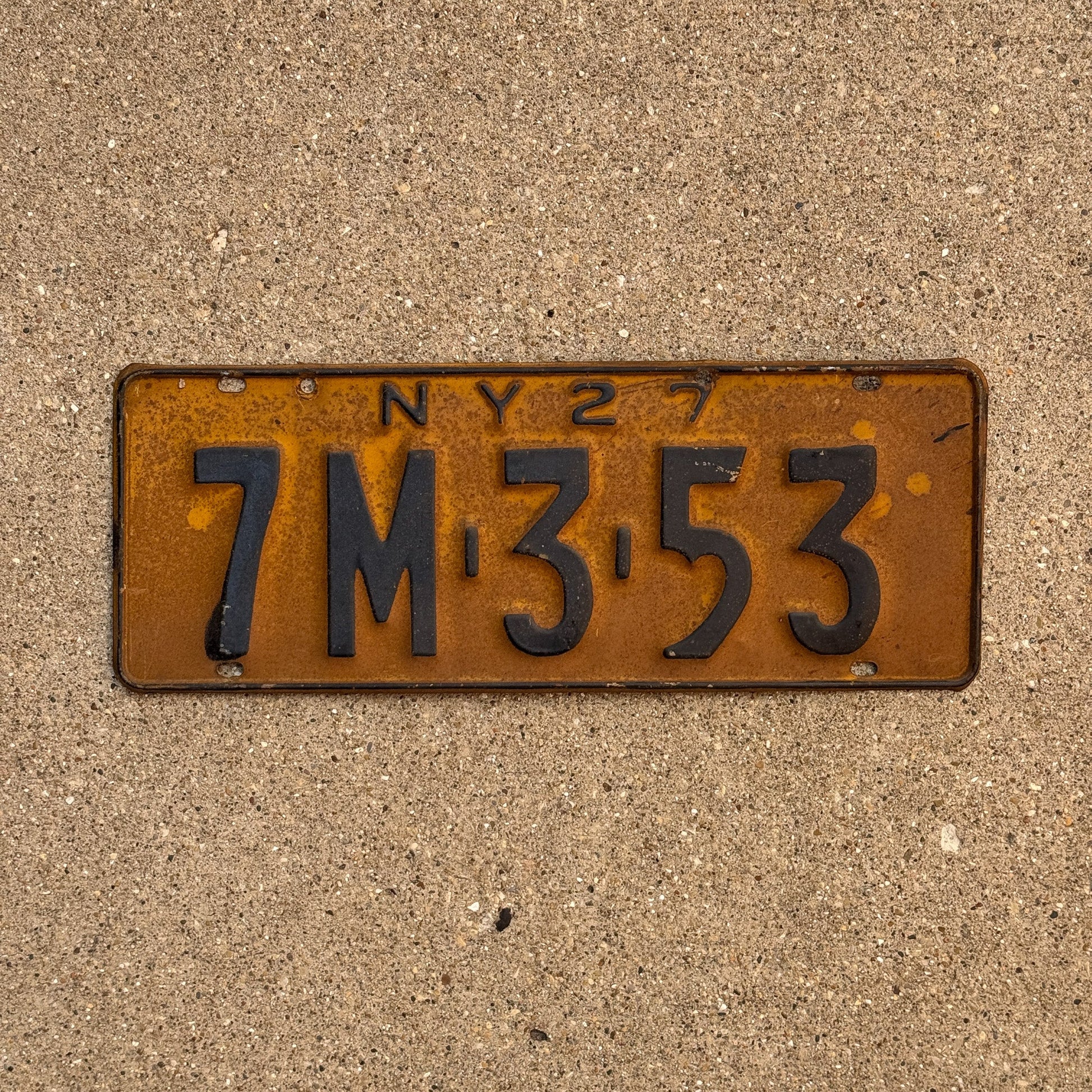 Photo of a 1927 New York License Plate Auto Tag Garage Decor Vintage 7M 353