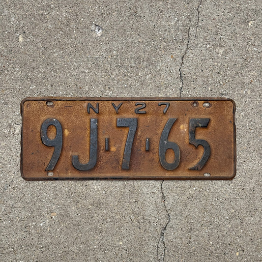 Photo of a 1927 New York License Plate Auto Tag Garage Decor Vintage 9J 765
